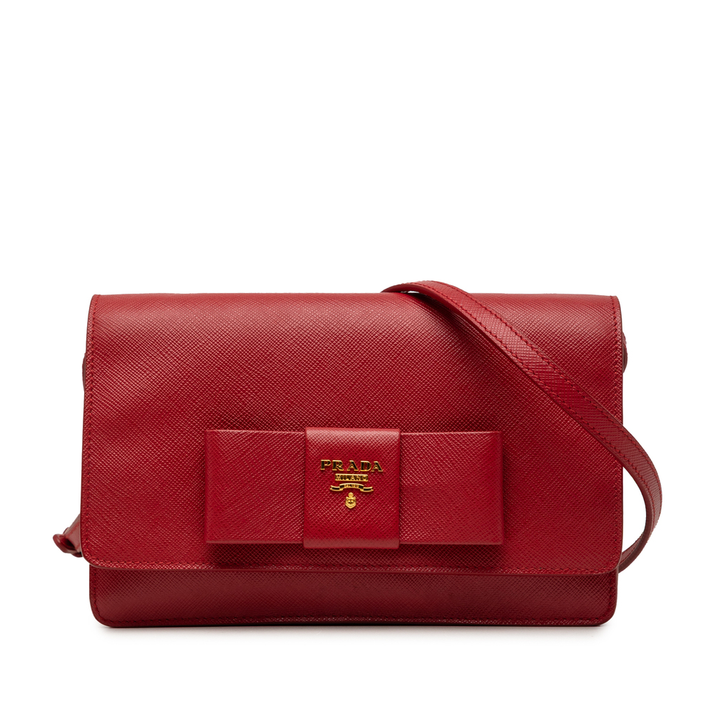 Pre-Loved Prada Saffiano Lux Bow Wallet On Strap